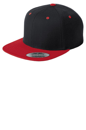sport tek yupoong flat bill snapback cap black true red