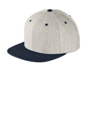 sport tek yupoong flat bill snapback cap heather true navy