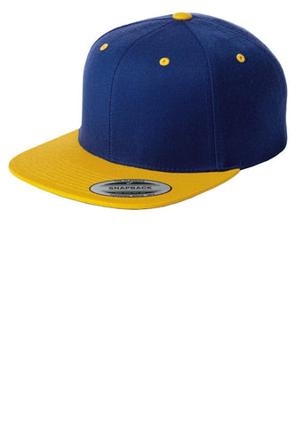 sport tek yupoong flat bill snapback cap true royal gold