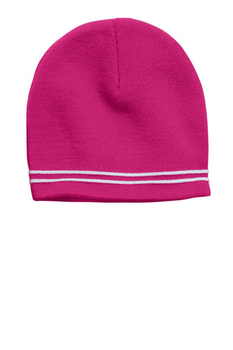sport tek spectator beanie pink raspberry white