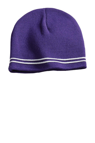 sport tek spectator beanie purple white