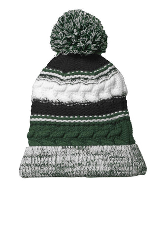 sport tek pom pom team beanie forest green black white