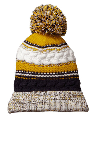 sport tek pom pom team beanie true navy gold white