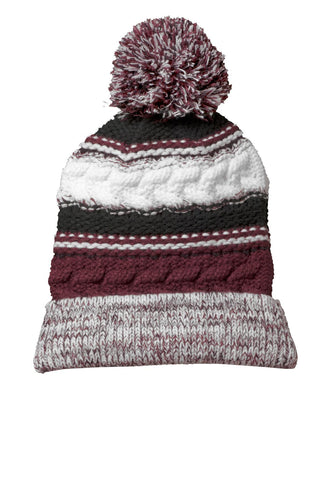 sport tek pom pom team beanie maroon black white