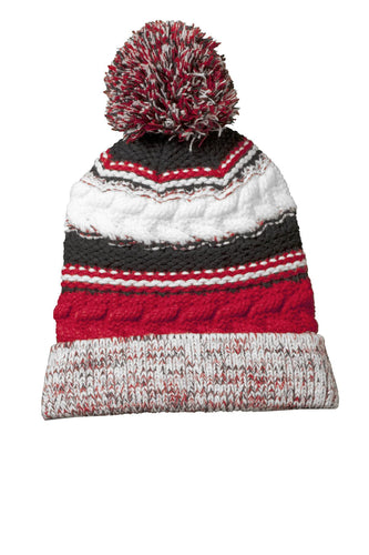 sport tek pom pom team beanie true red black white