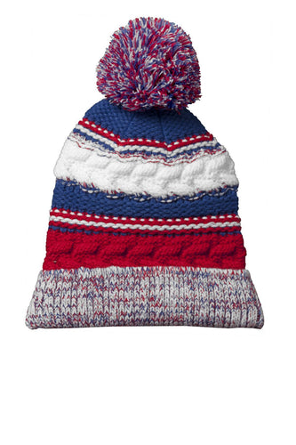 sport tek pom pom team beanie true red true royal white