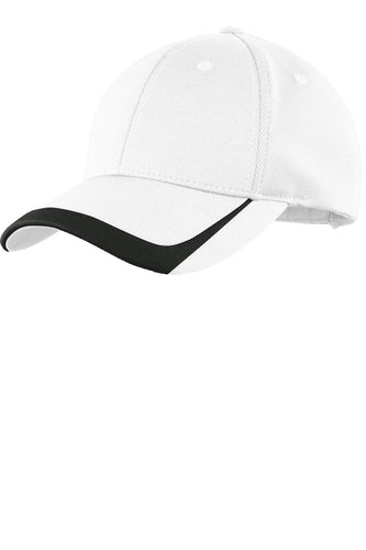 sport tek pique colorblock cap white black