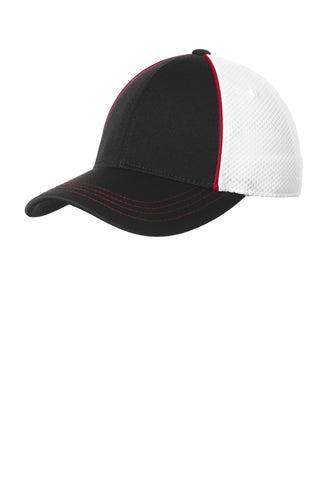 sport tek piped mesh back cap true red black white