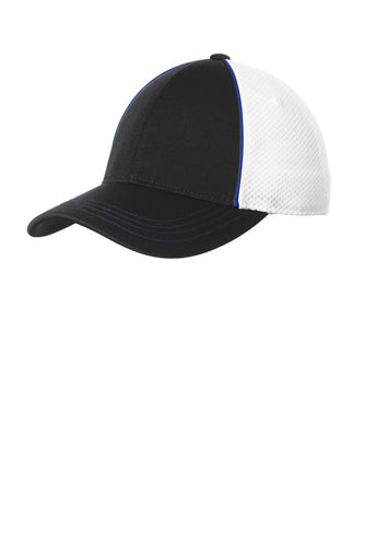 sport tek piped mesh back cap true royal black white