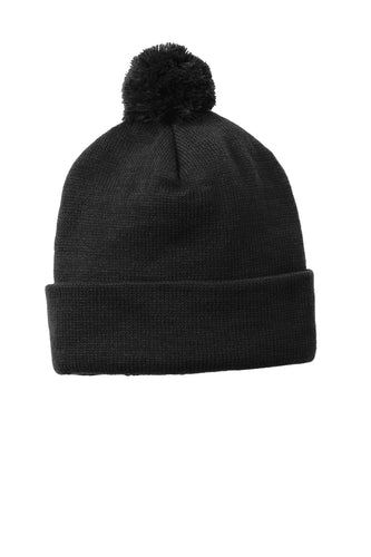 sport tek solid pom pom beanie stc37 black