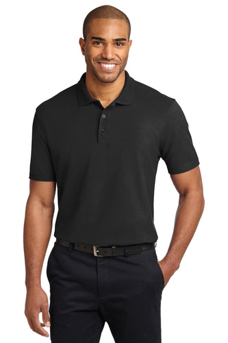 port authority black tlk510 polo shirt with logo embroidered