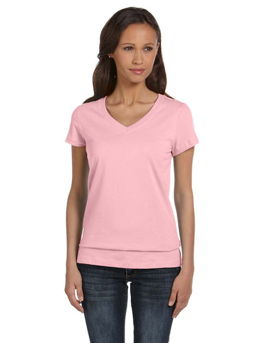 bella + canvas ladies jersey short sleeve v-neck t-shirt b6005 pink