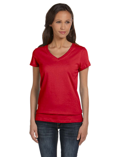 bella + canvas ladies jersey short sleeve v-neck t-shirt b6005 red
