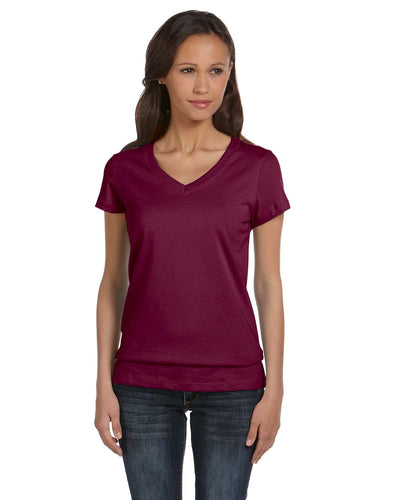 bella + canvas ladies jersey short sleeve v-neck t-shirt b6005 maroon
