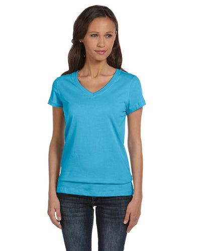 bella + canvas ladies jersey short sleeve v-neck t-shirt b6005 ocean blue