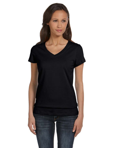 bella + canvas ladies jersey short sleeve v-neck t-shirt b6005 black