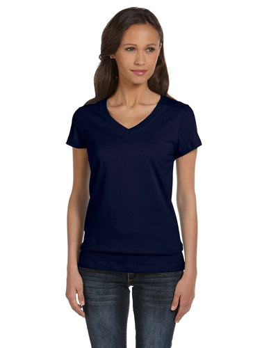 bella + canvas ladies jersey short sleeve v-neck t-shirt b6005 navy