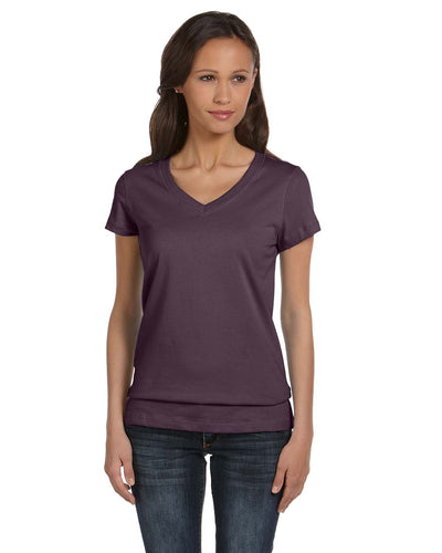 bella + canvas ladies jersey short sleeve v-neck t-shirt b6005 plum
