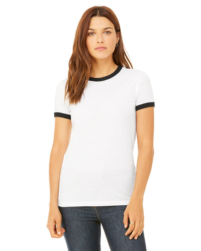 bella + canvas ladies jersey short sleeve ringer t-shirt b6050 white/ black