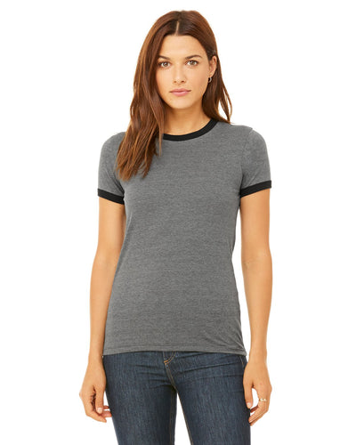 bella + canvas ladies jersey short sleeve ringer t-shirt b6050 deep hthr/ black