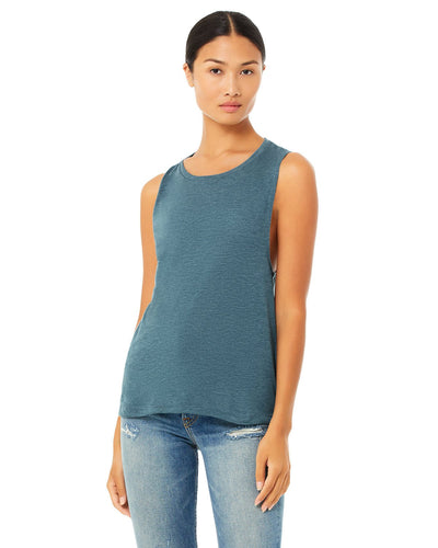 bella + canvas ladies flowy scoop muscle tank b8803 hthr deep teal
