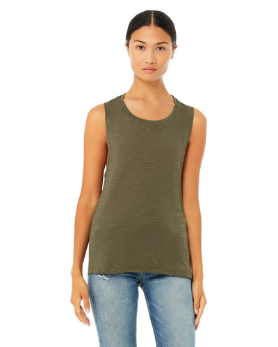 bella + canvas ladies flowy scoop muscle tank b8803 heather olive