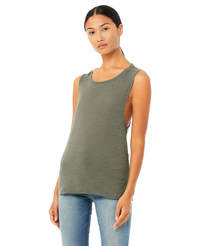 bella + canvas ladies flowy scoop muscle tank b8803 olive slub