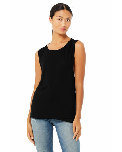 bella + canvas ladies flowy scoop muscle tank b8803 solid black slub