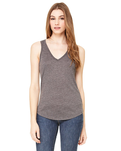 bella + canvas ladies flowy v-neck tank b8805 drk grey heather