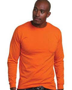 Bayside Adult Adult Long-Sleeve Tee with Pocket BA1730 BRIGHT ORANGE