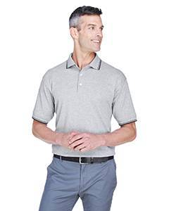 devon & jones_d140_gray heather/ navy_company_logo_polos