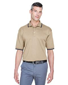 devon & jones_d140_stone/ navy_company_logo_polos