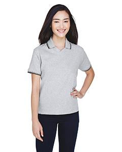 devon & jones_d140w_gray heather/ navy_company_logo_polos
