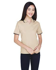 devon & jones_d140w_stone/ navy_company_logo_polos