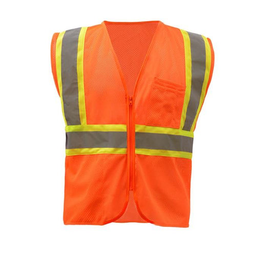 GSS Standard Class 2 Two Tone Mesh Zipper Safety Vest 1006 Orange