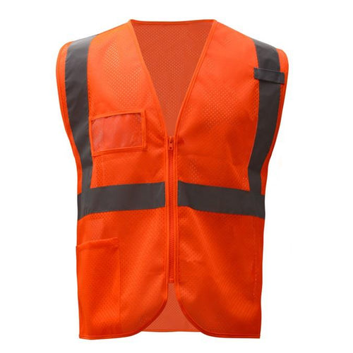 GSS Standard Class 2 Mesh Zipper Safety Vest with Id Pocket 1010 Orange