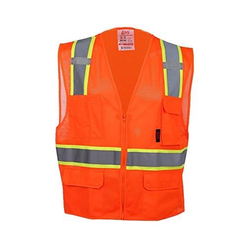 GSS Premium Class 2 Multi Purpose Two Tone Mesh Zipper 6 Pockets Vest 1502 Orange