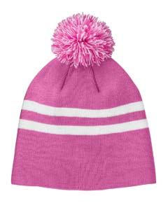Team 365 Striped Pom Beanie TT122 SP CH PINK/ WHT