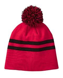Team 365 Striped Pom Beanie TT122 SP RED/ BLACK