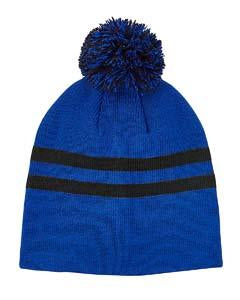 Team 365 Striped Pom Beanie TT122 SP ROYAL/ BLACK