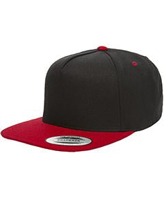 Yupoong Adult 5-Panel Structured Flat Visor Classic Snapback Cap YP5089 BLACK/ RED